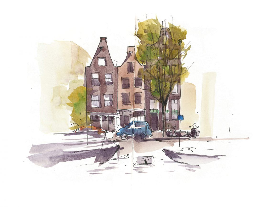 Anne Nilges Urban Sketching Aquarell, Gracht in Amsterdam