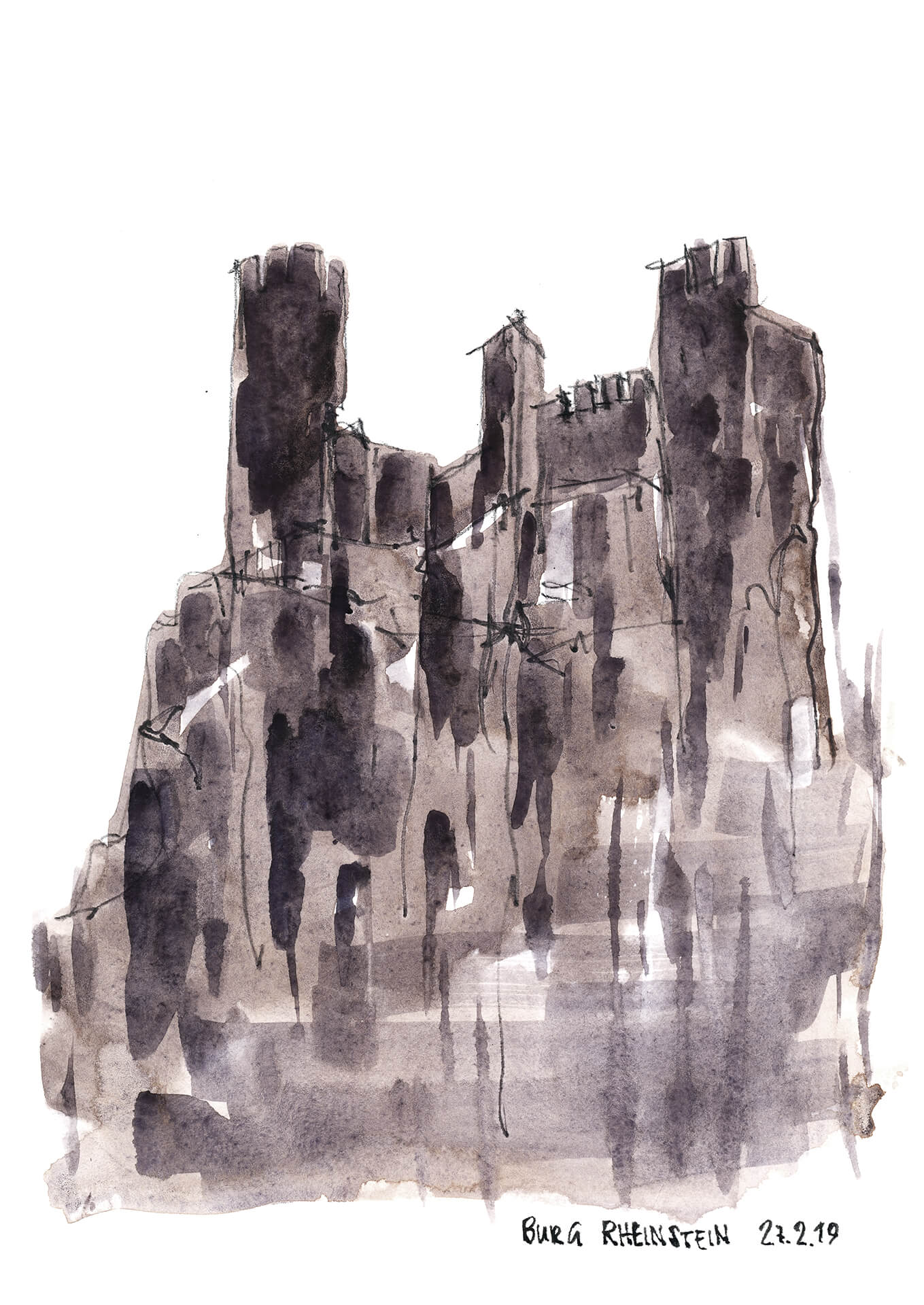 Burg Rheinstein – Victor Hugo Urban Sketch Voyage