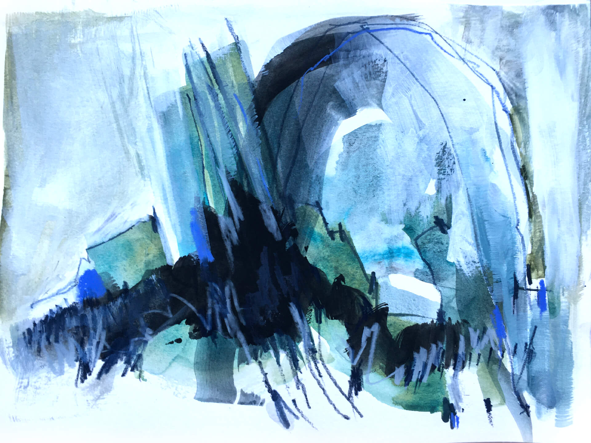 Bogen: Abstrakte Landschaft auf Papier, pleinair gemalt